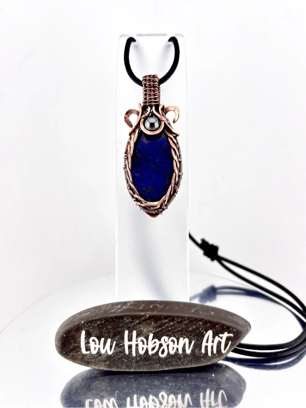 HANDMADE Lapis Lazuli Hematite Copper Wire Wrapped Masculine Pendant Necklace